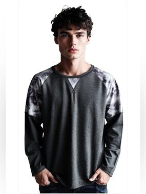 NEW- 4Xl Men's Dark Gray Crewneck Sweatshirt with Tie-Dye Shoulder Accents